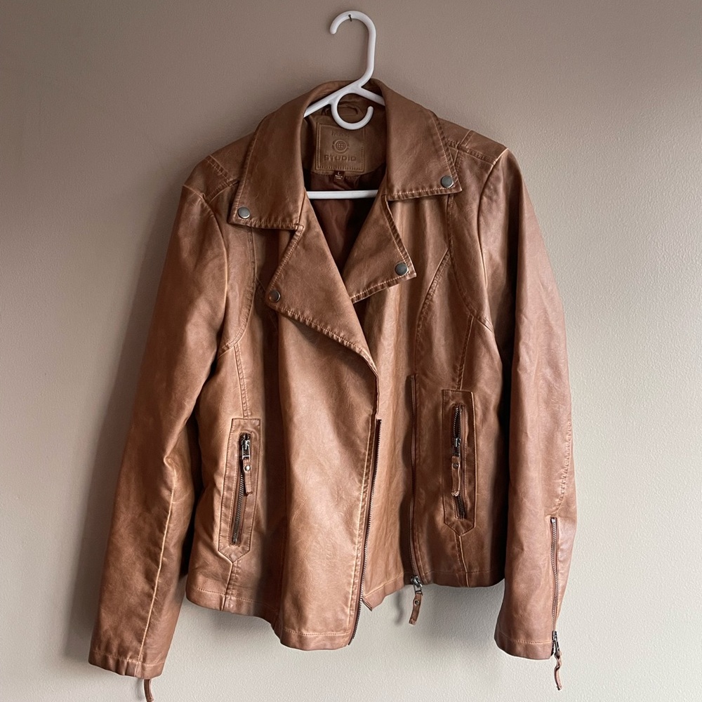 Max Studio Classic Faux Leather Jacket Women